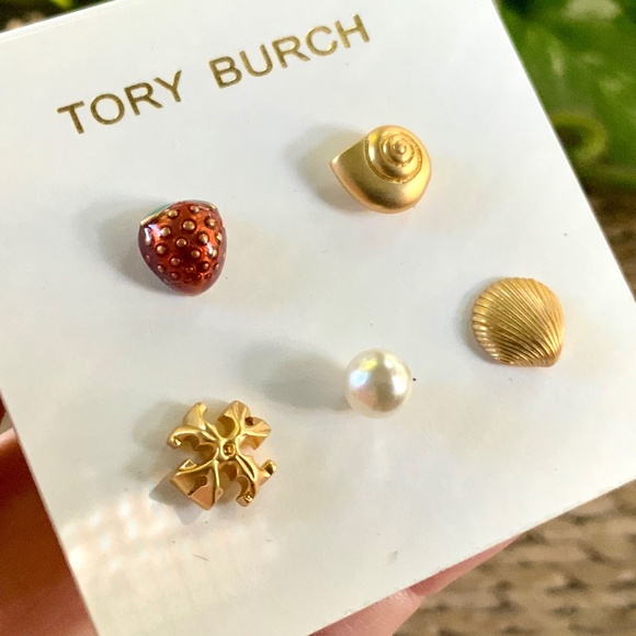 Tory Burch Earrings MIXED STUD SINGLES  / ENAMEL / GOLD TONE / PEARL - Picture 1 of 11